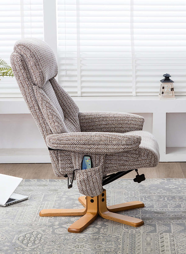 Trieste Heat and Massage Swivel Recliner in use