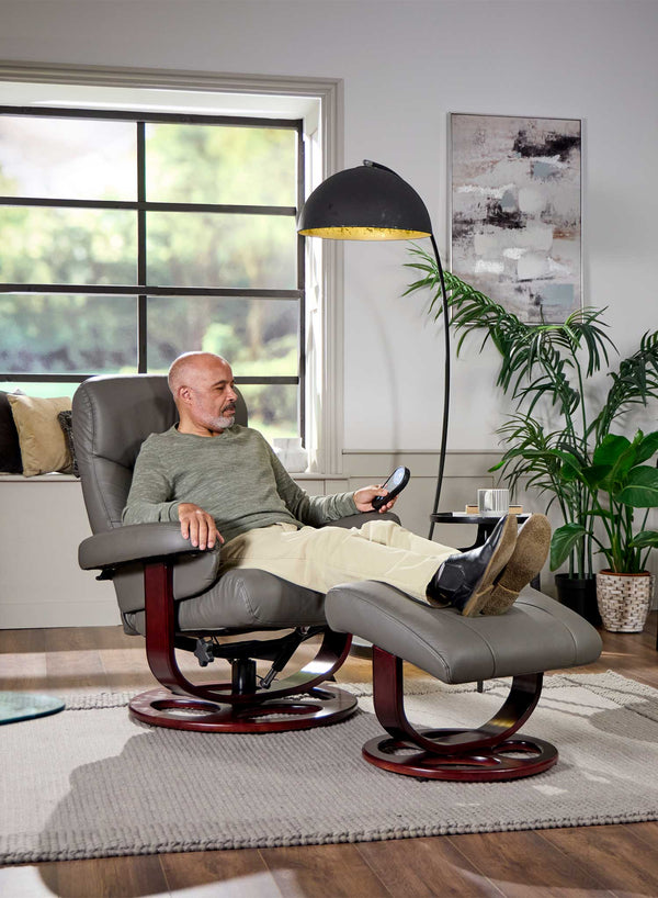 Toronto Heat and Massage Swivel Recliner in use