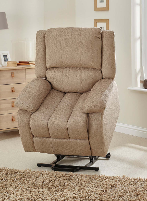 MaxiComfort Oasis Fabric Riser Recliner in use