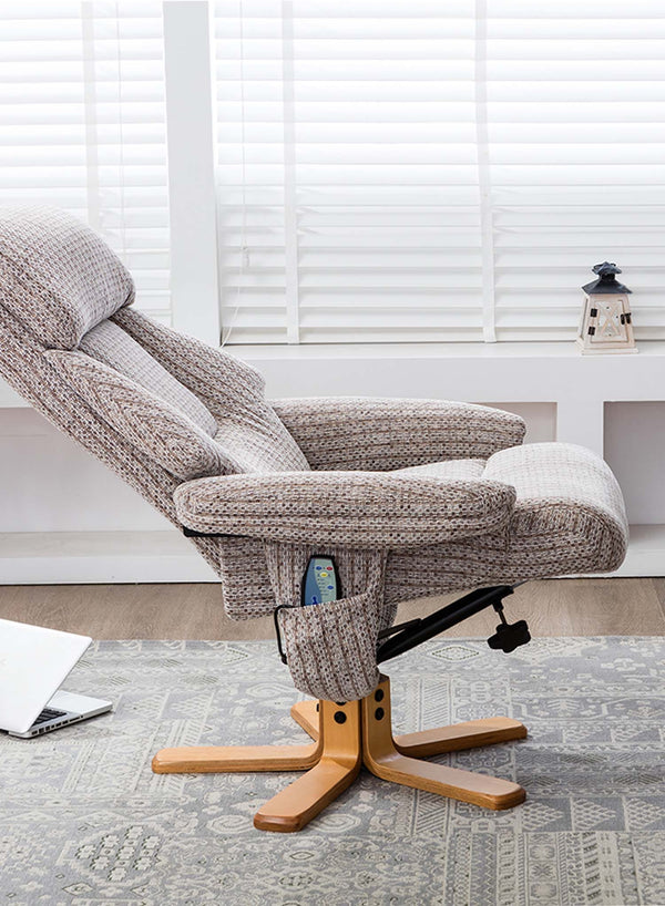 Trieste Heat and Massage Swivel Recliner in use