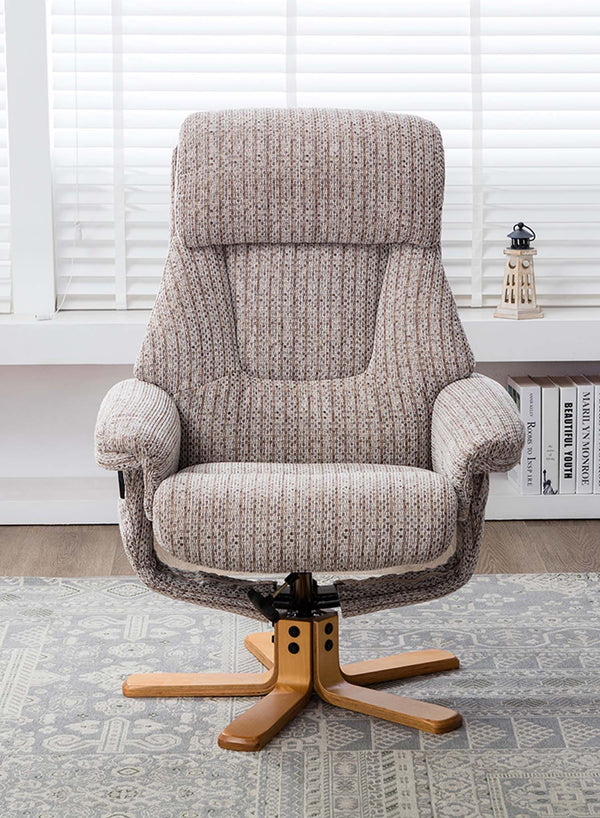 Trieste Heat and Massage Swivel Recliner in use