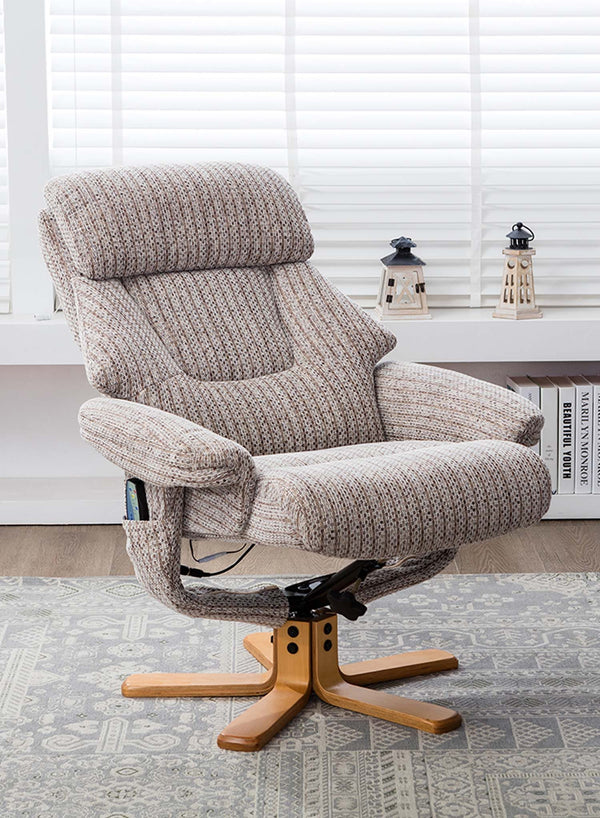 Trieste Heat and Massage Swivel Recliner in use