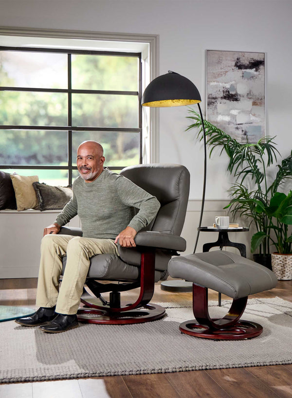 Toronto Heat and Massage Swivel Recliner in use